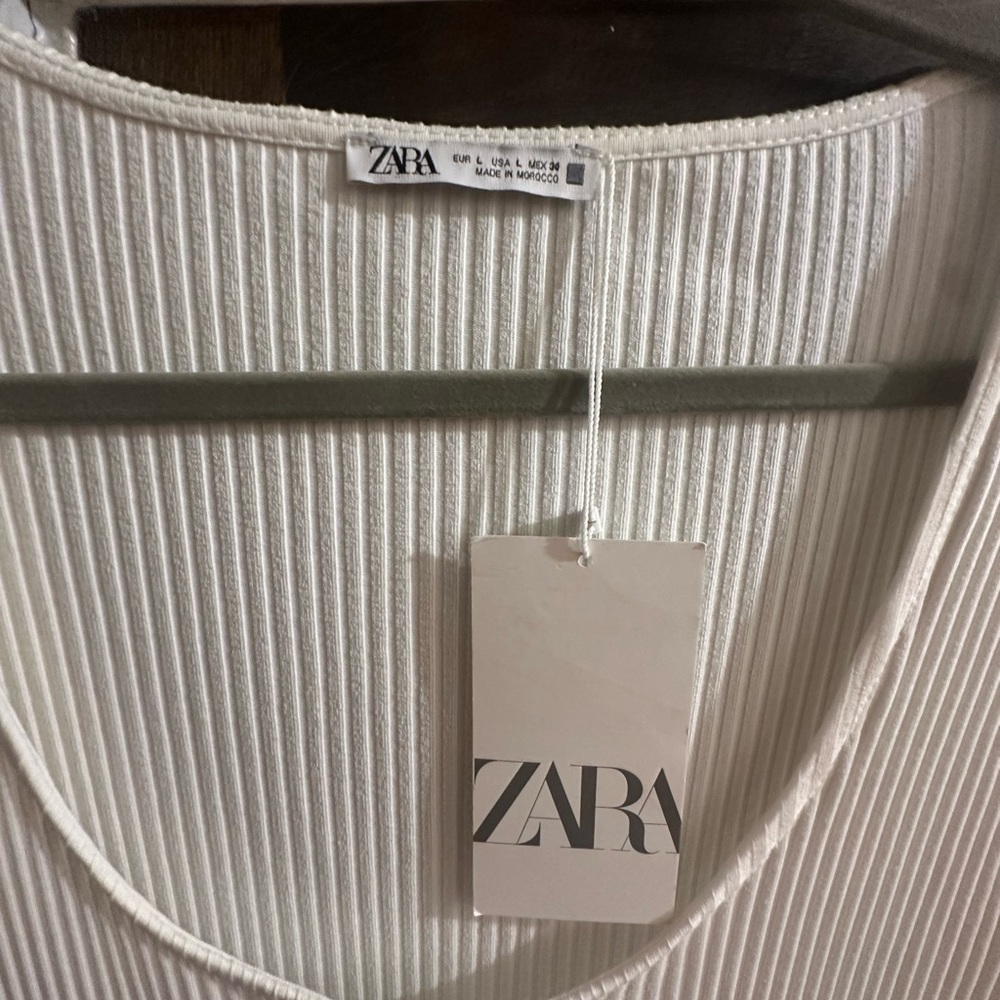 NWT Zara- size L- Cream Ribbed Knit dress - Picture 3 of 6